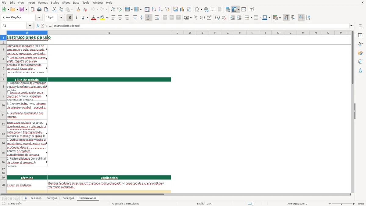 Vista previa de la hoja Instrucciones del archivo Cierre de entregas en Excel Gratis 2026