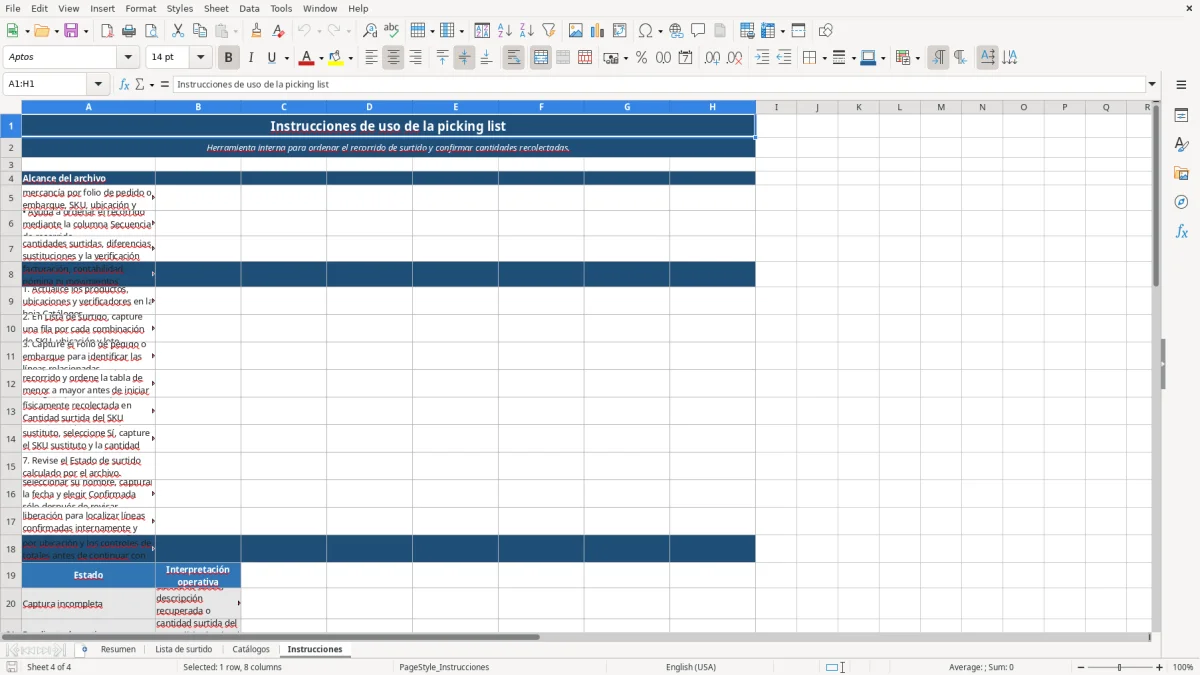 Vista previa de la hoja Instrucciones del archivo Organiza tu picking list en Excel Gratis 2026